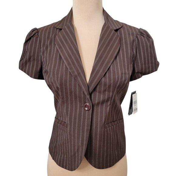 BCX Size S Brown Pinstriped Short Sleeved Blazer, Lined, NEW with Tag - Picture 1 of 11